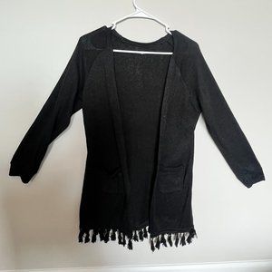 Black Fringe/Tassel Cardigan Sweater